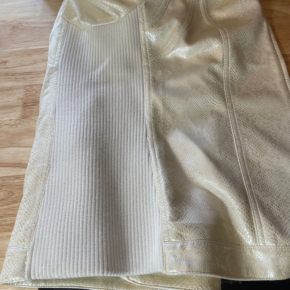 Chico's Cream Snakeskin Faux Leather Metallic Jacket Mock Neck Size 3 XL - Picture 6 of 10